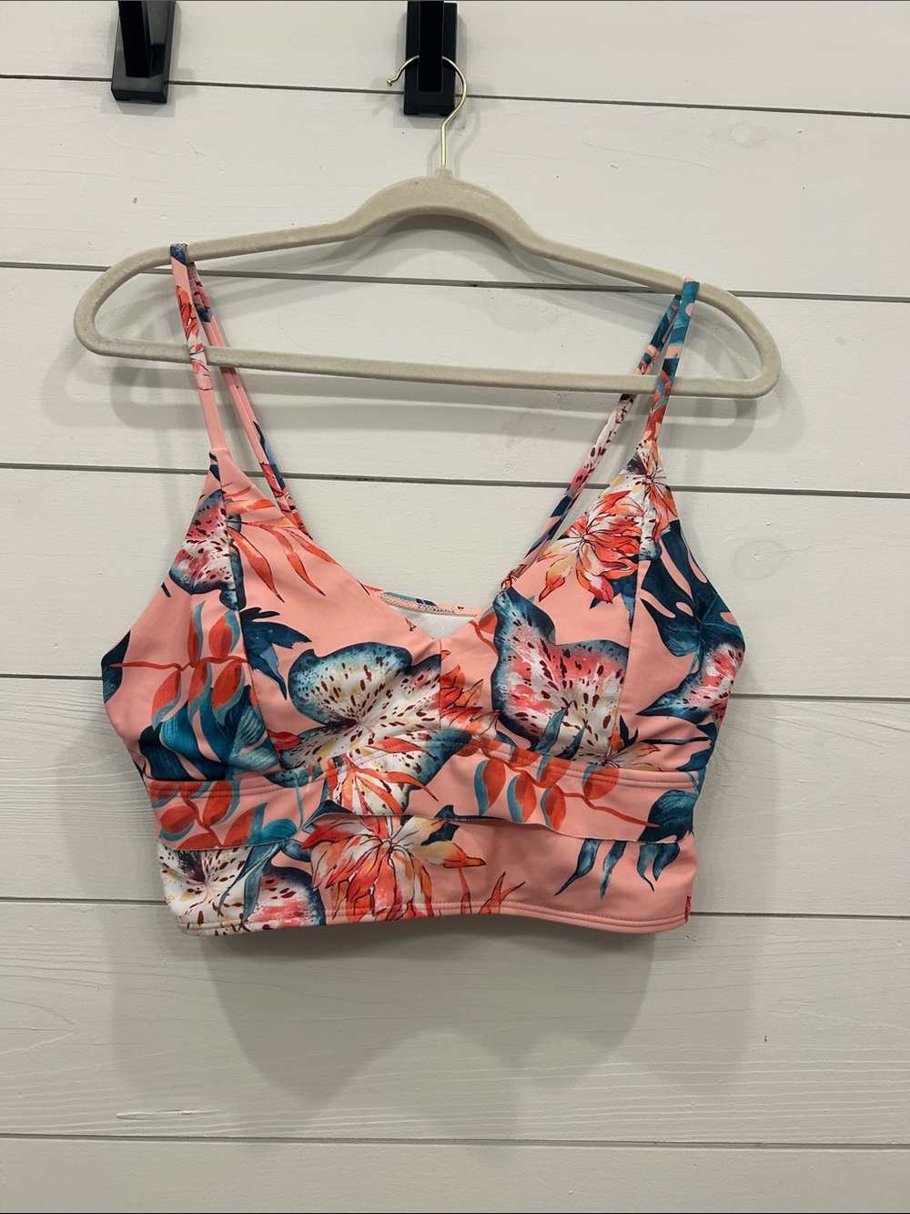 SHEIN Pink Floral Spaghetti-Strap Swim Top
